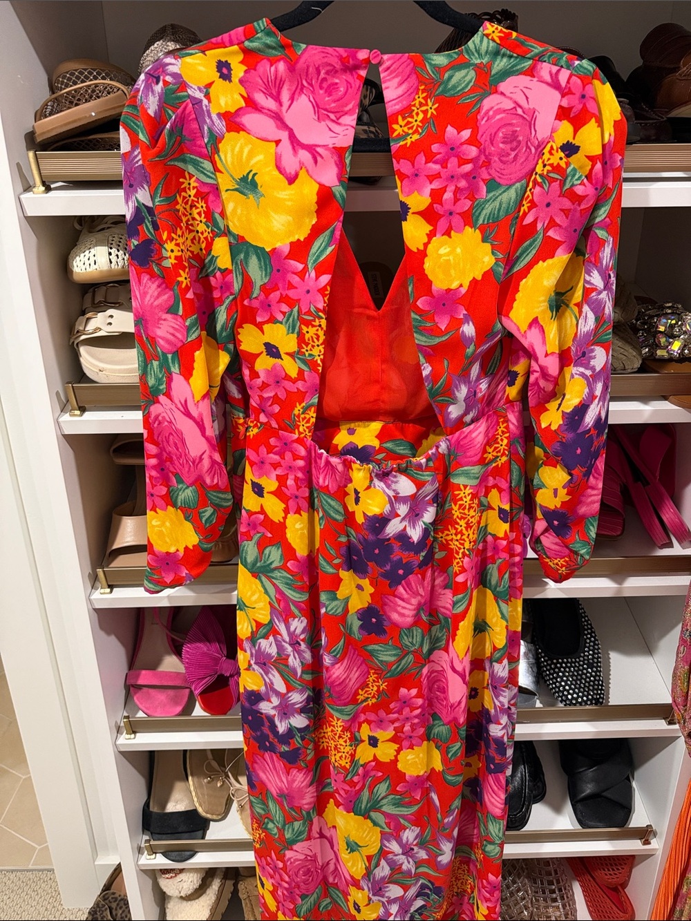 RIXO Red Maxi Dress with Pink, Yellow & Purple Floral Print size 2 - Picture 3 of 3